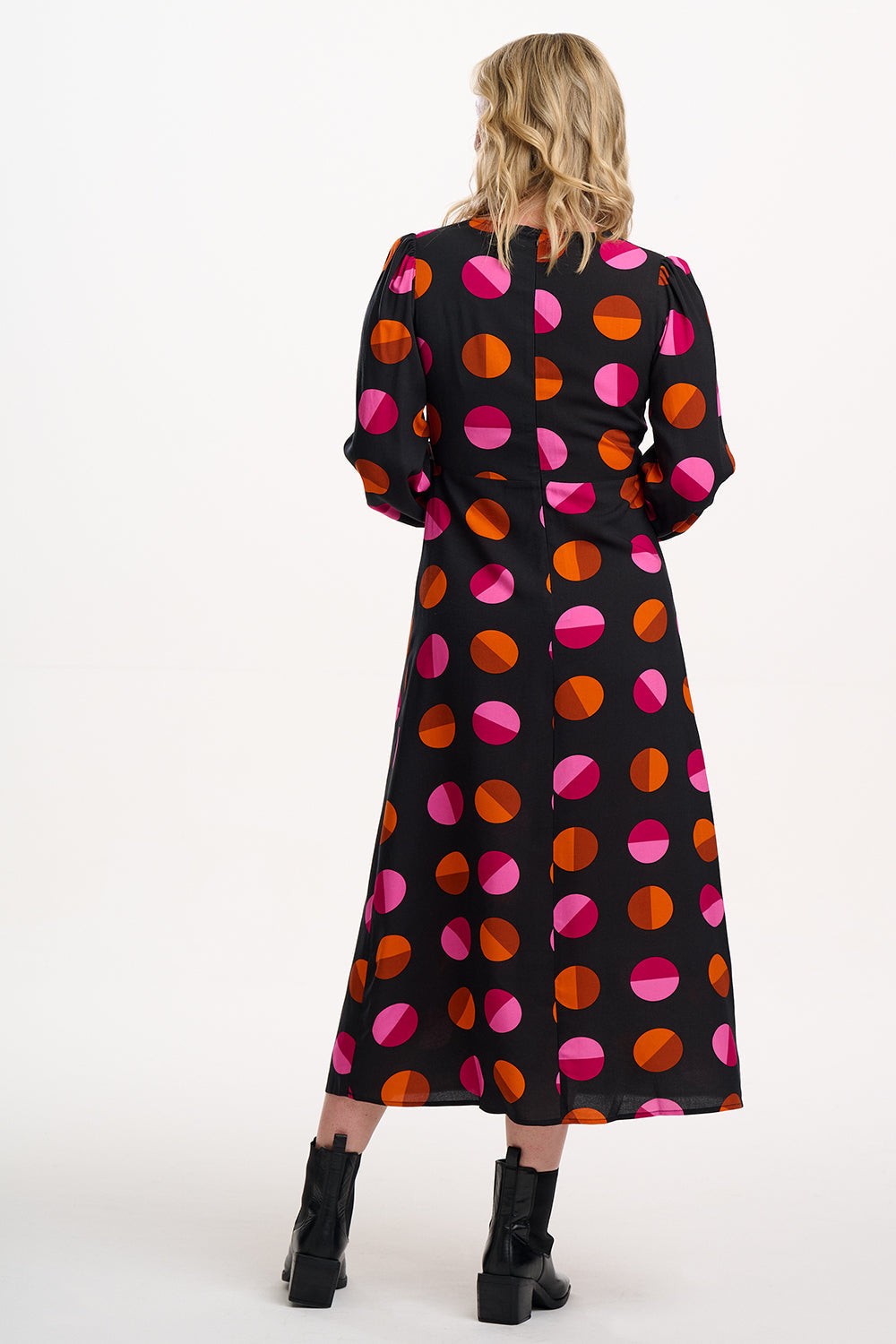 Marcie Midi Dress - Black, Split Polka